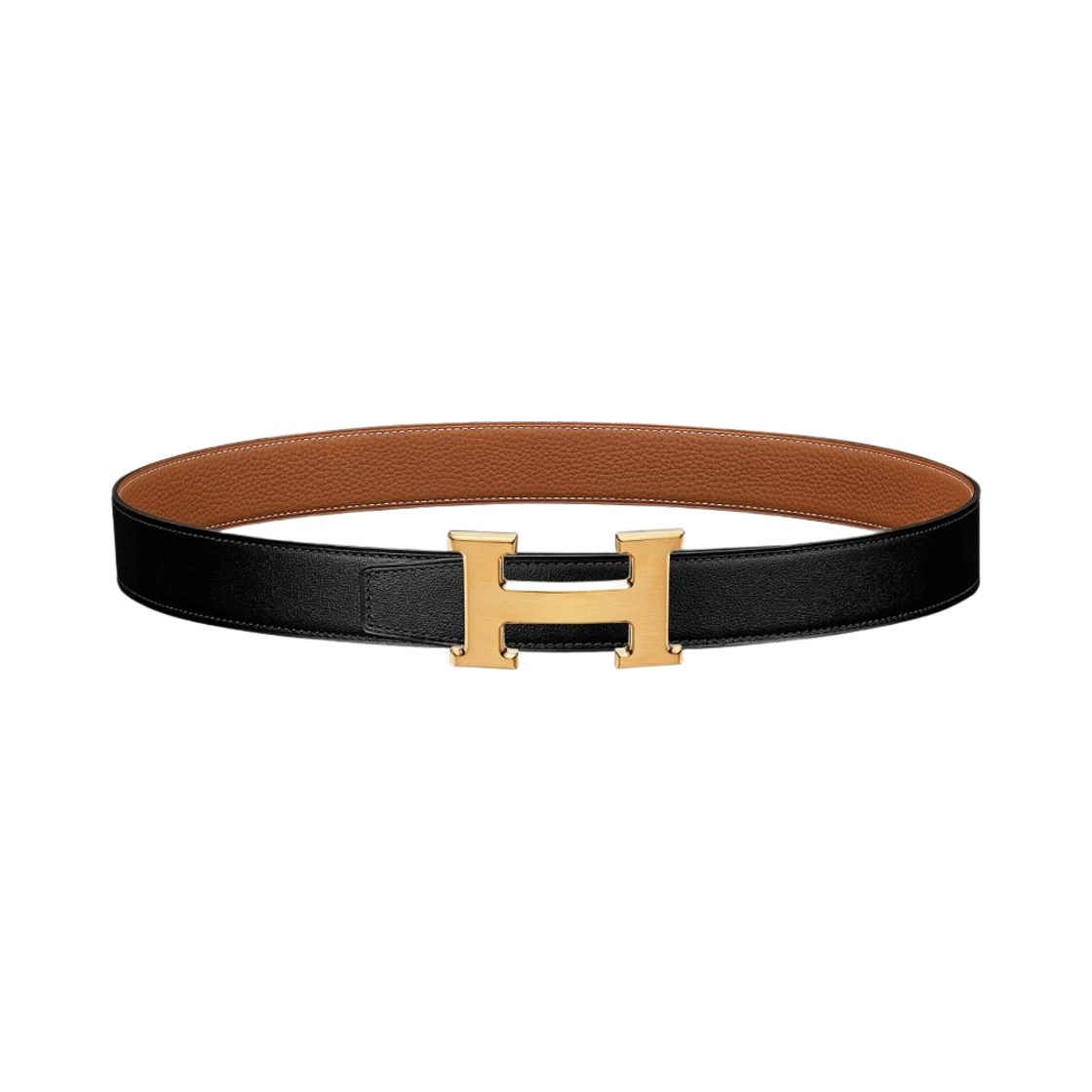 H 벨트 버클 & 리버시블 레더 스트랩 32mm & 플래티넘 브러쉬드 골드 하드웨어 누아 골드